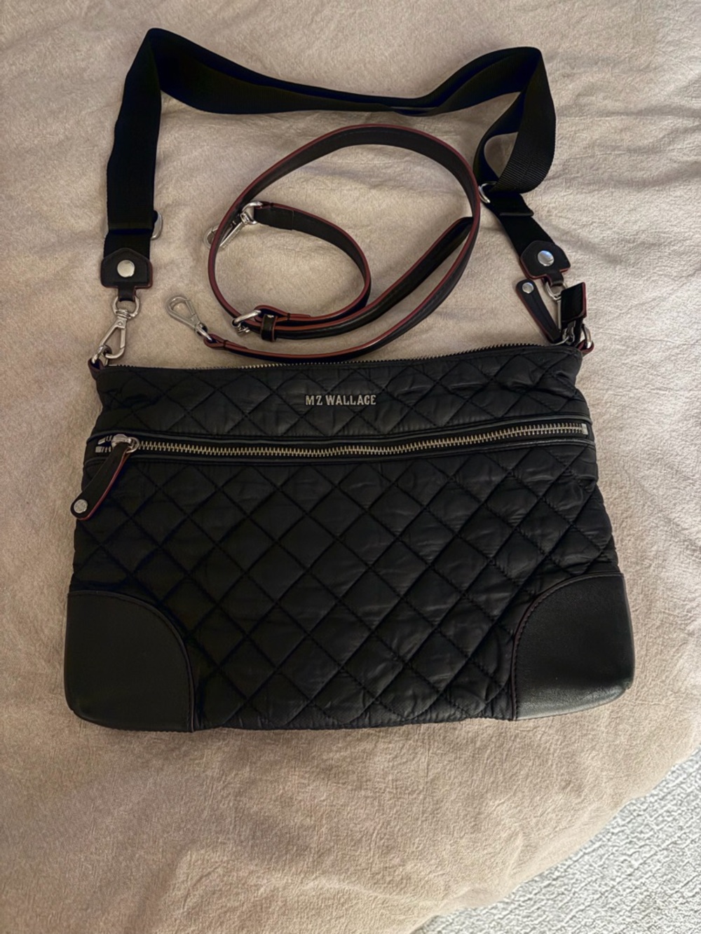 MZ Wallace Quilted Black Crossbody with Silver Hardware
